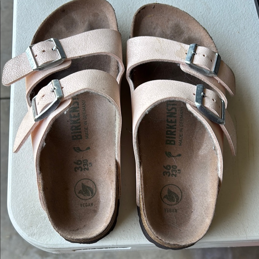 Birkenstock Pink Sandals with Adjustable Straps and Cork Midsole
